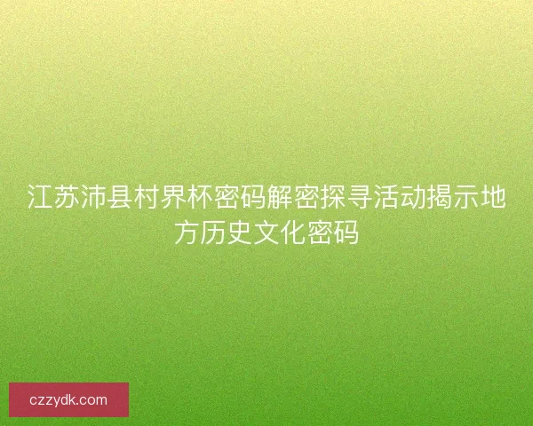 江苏沛县村界杯密码解密探寻活动揭示地方历史文化密码
