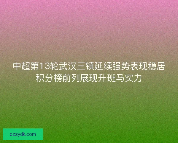 中超第13轮武汉三镇延续强势表现稳居积分榜前列展现升班马实力