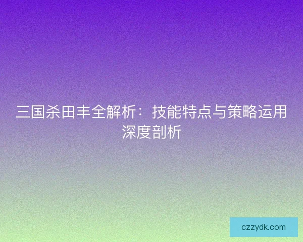 三国杀田丰全解析：技能特点与策略运用深度剖析