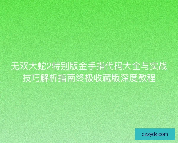 无双大蛇2特别版金手指代码大全与实战技巧解析指南终极收藏版深度教程 无双大蛇2特别版金手指代码大全与实战技巧解析指南终极收藏版深度教程